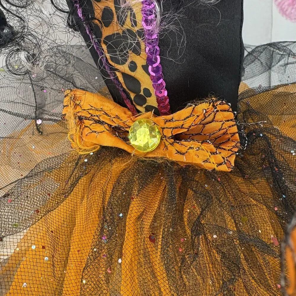 Vintage Halloween Witch Doll Shelf Sitter 30” Decor Orange Black Spooky Cute!